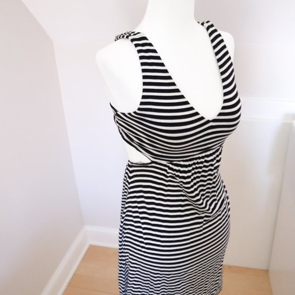 LOFT Beach Black Cutout Back Striped Dress XS - Picture 3 of 4